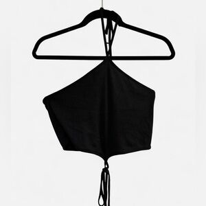 Moa Moa Black Tie Halter Crop Top
